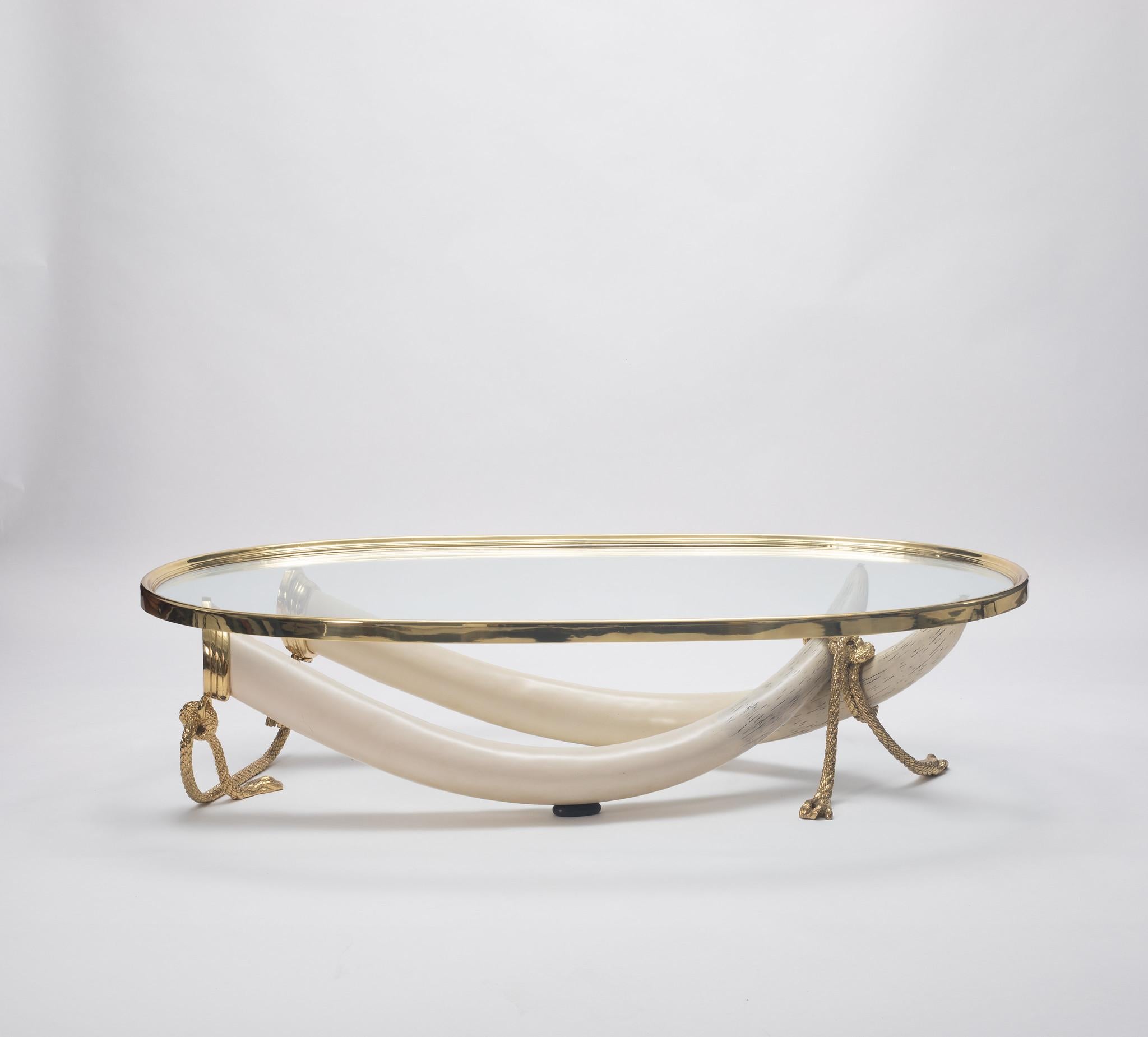 20th Century Italo Valenti Gilt Bronze Faux Tusk Cocktail Table