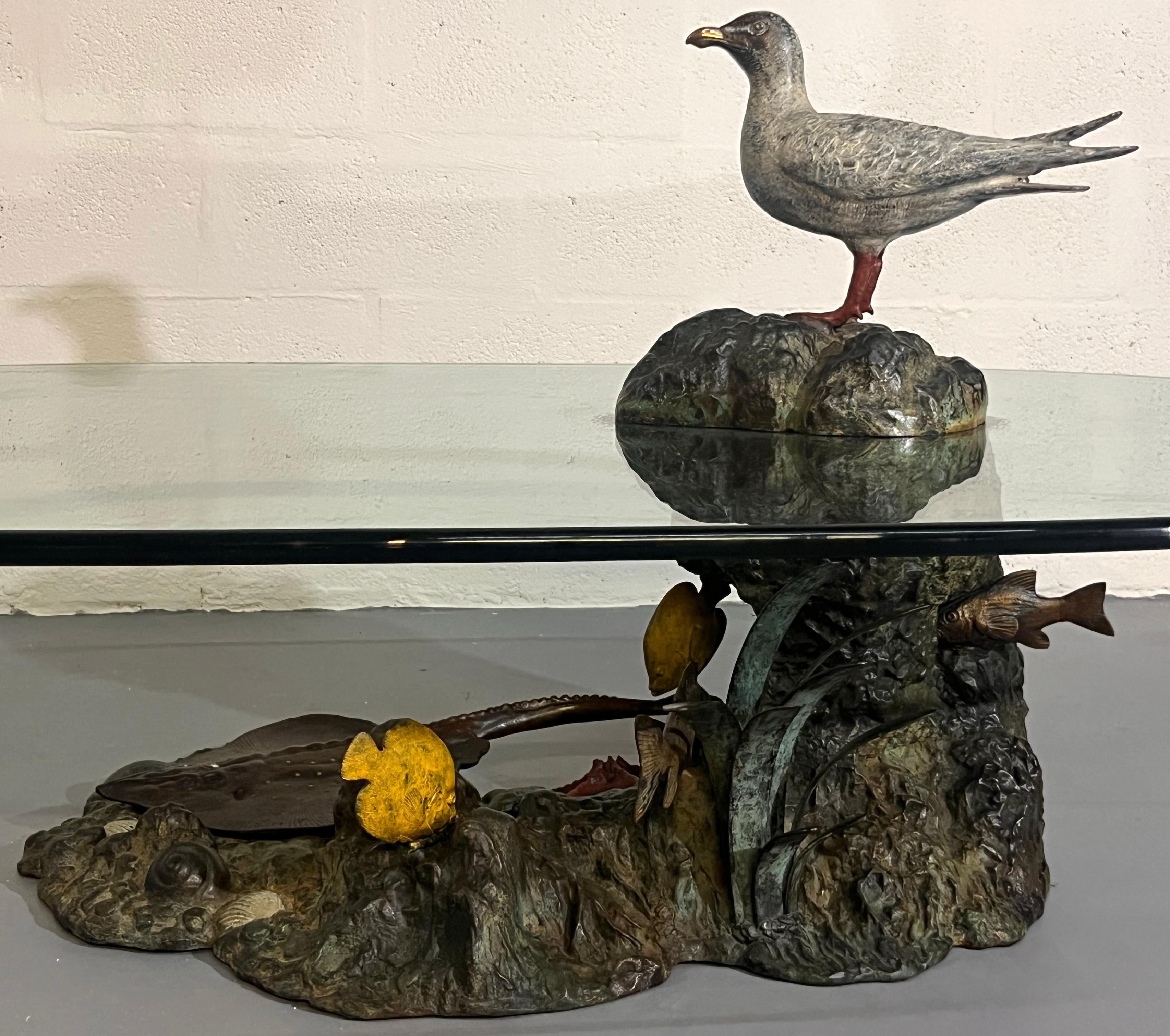 Italo Valenti Sculptural Coffee Table with Seagull and Marine Life Base, 1970s For Sale 3