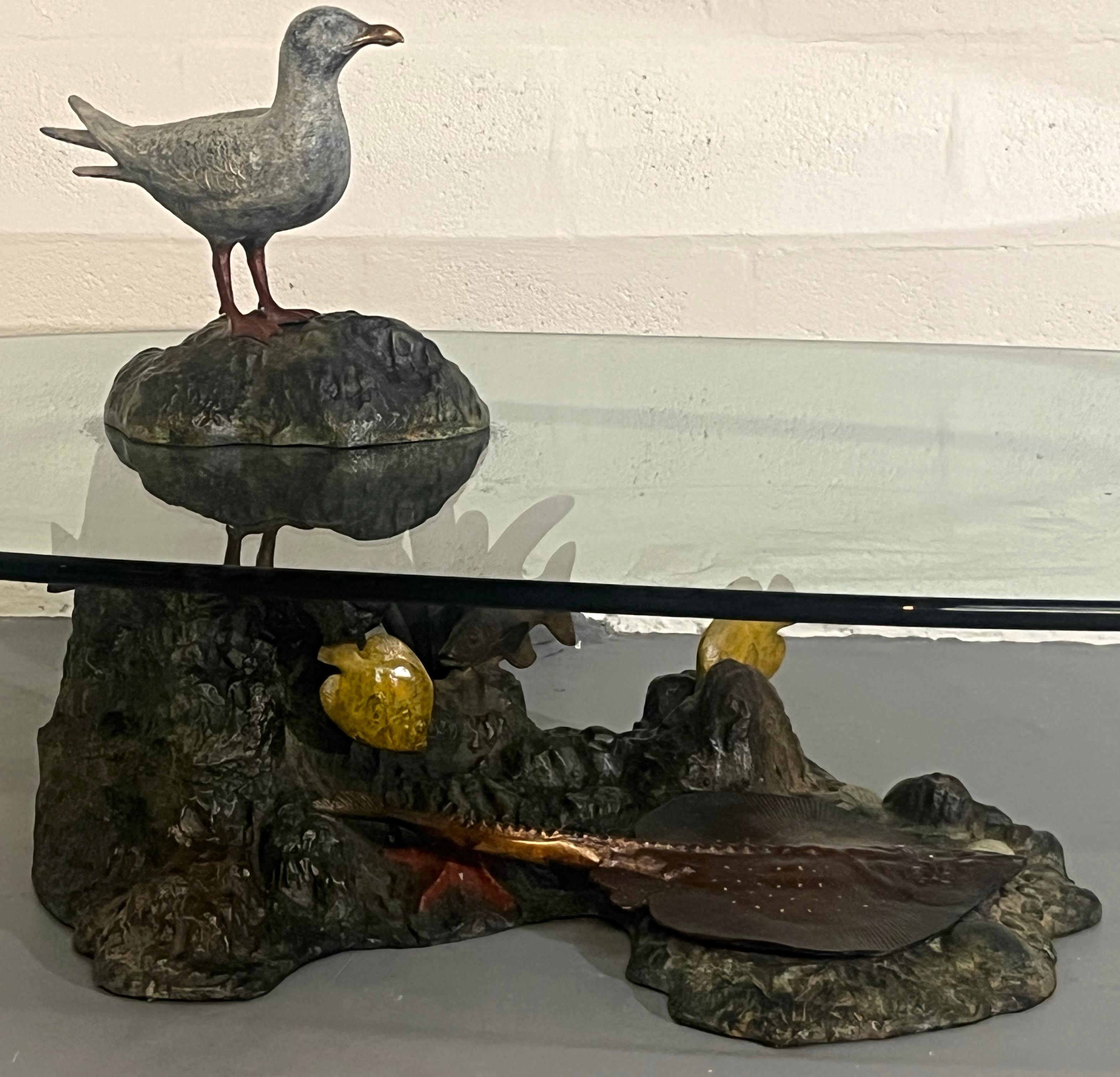 Mid-Century Modern Italo Valenti Sculptural Coffee Table with Seagull and Marine Life Base, 1970s For Sale