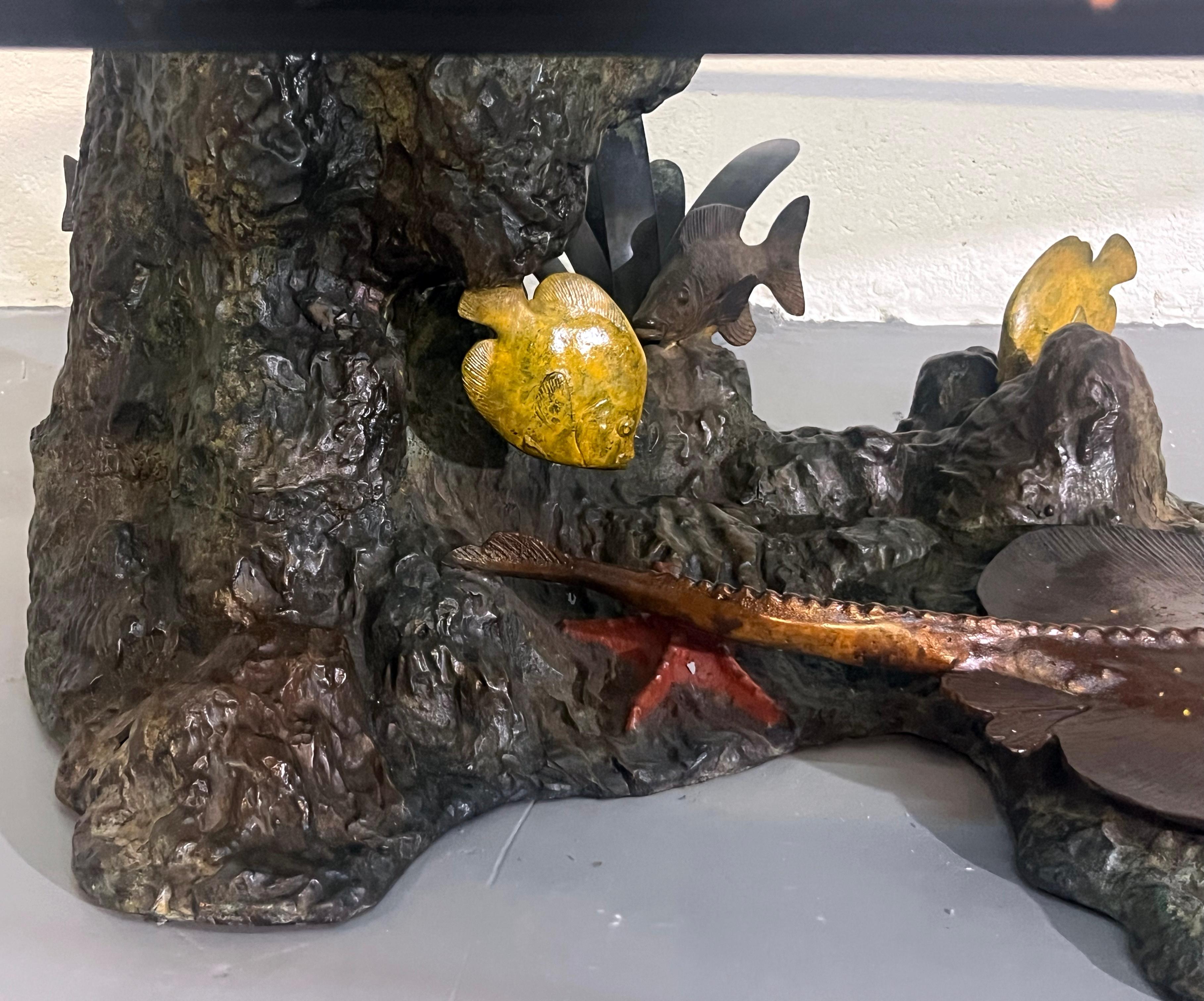 Italo Valenti Sculptural Coffee Table with Seagull and Marine Life Base, 1970s In Excellent Condition For Sale In Miami, FL