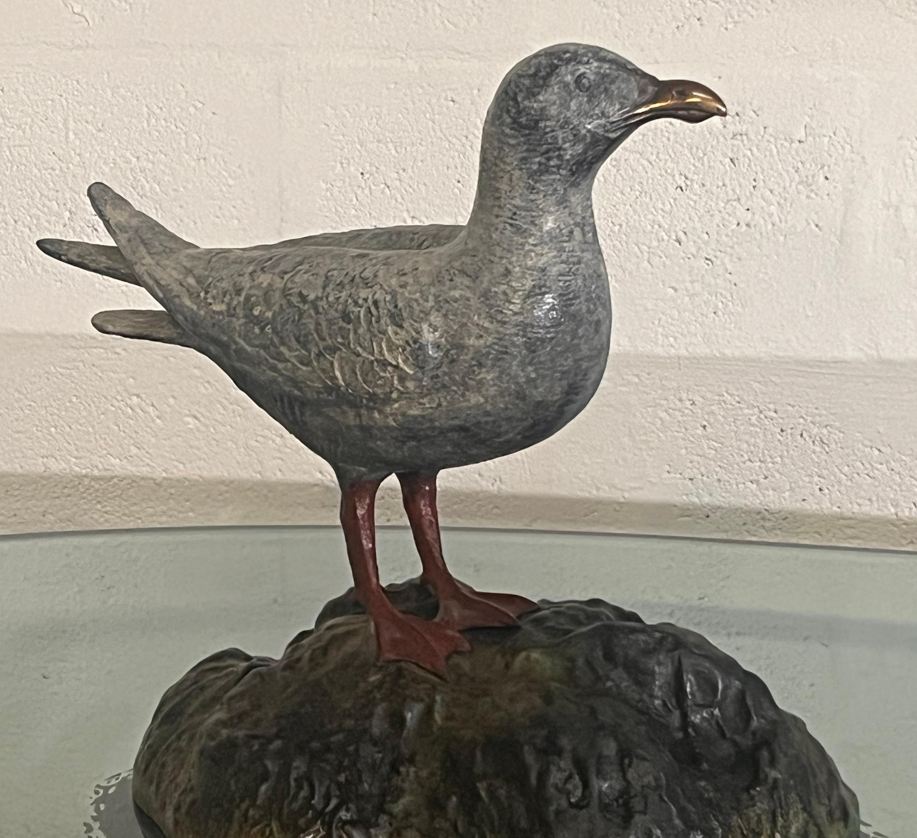 Bronze Italo Valenti Sculptural Coffee Table with Seagull and Marine Life Base, 1970s For Sale