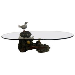 Italo Valenti Sculptural Coffee Table with Seagull and Marine Life Base, 1970s Italo Valenti Sculptural Coffee Table with Seagull and Marine Life Base, 1970s