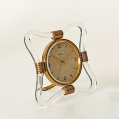 Italora Lucite and Brass Table Clock, Italy, 1950s