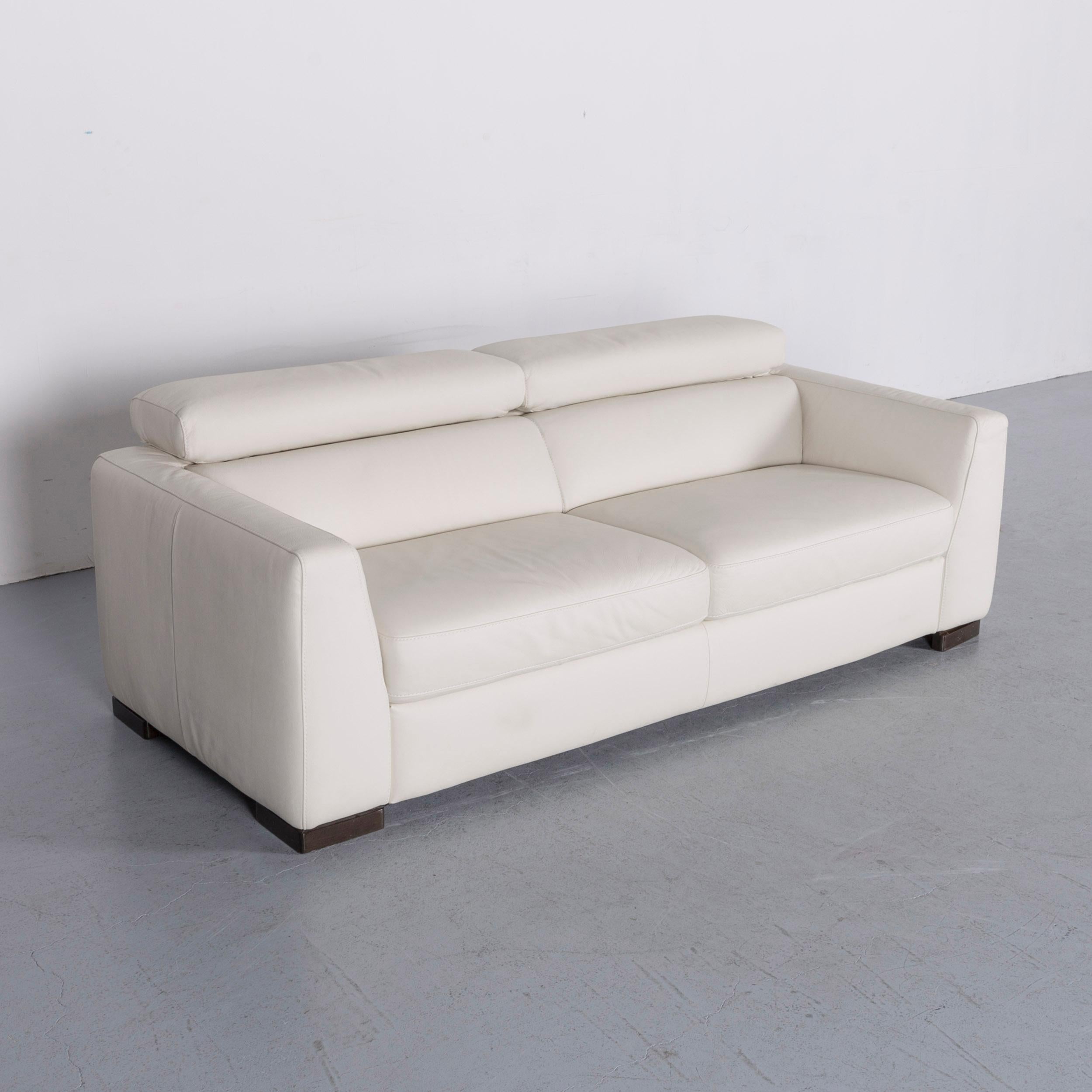 Italian Italsofa Designer Leather Sofa Crème White Modern Three-Seat Couch