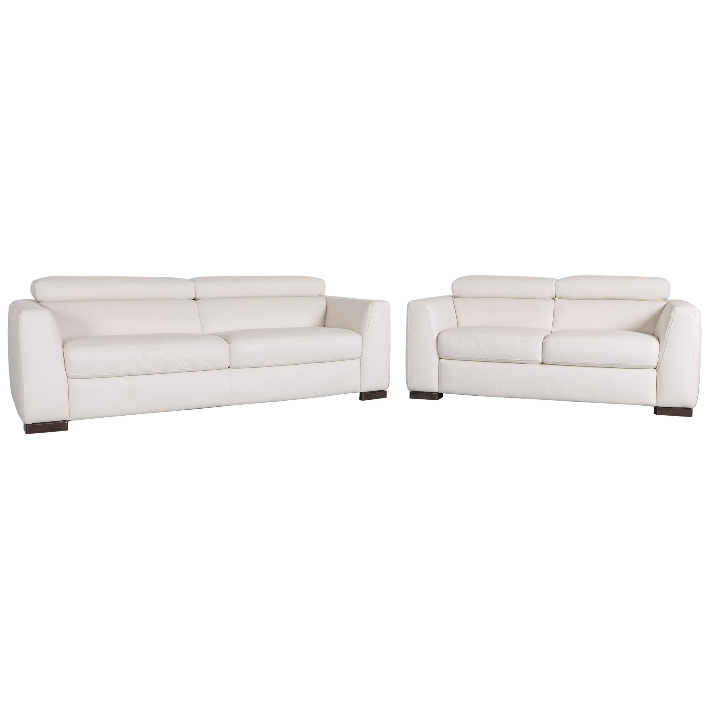 Italsofa Designer Leather Sofa Set Crème White Modern Two-Seat Three-Seat Couch
