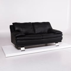 Italsofa Leather Sofa Black Two-Seat Couch