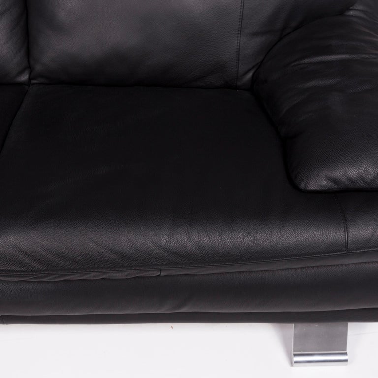 Italsofa Leather Sofa Black Two Seat, Italsofa Leather Sofa