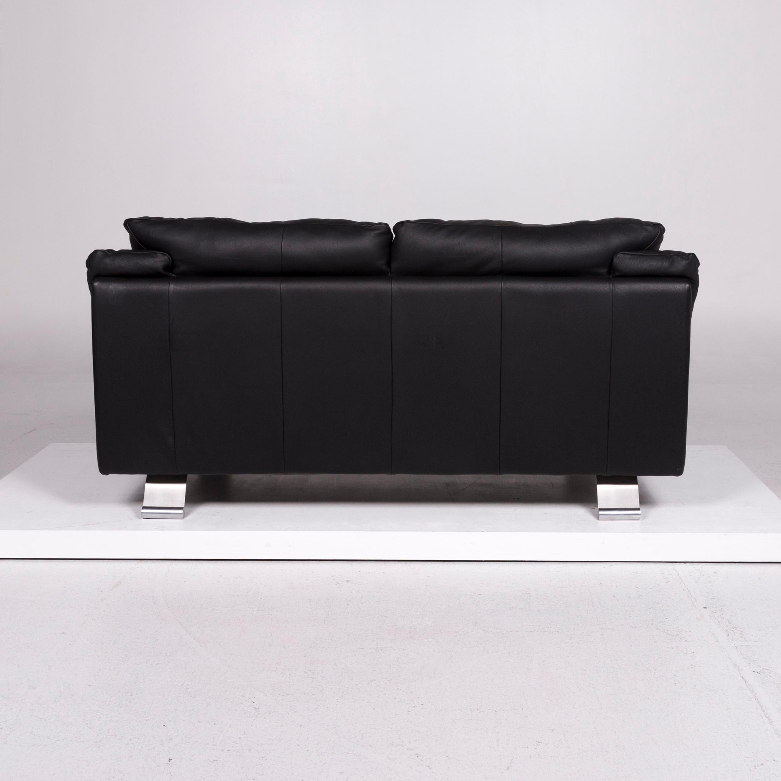 Contemporary Italsofa Leather Sofa Black Two-Seat Couch