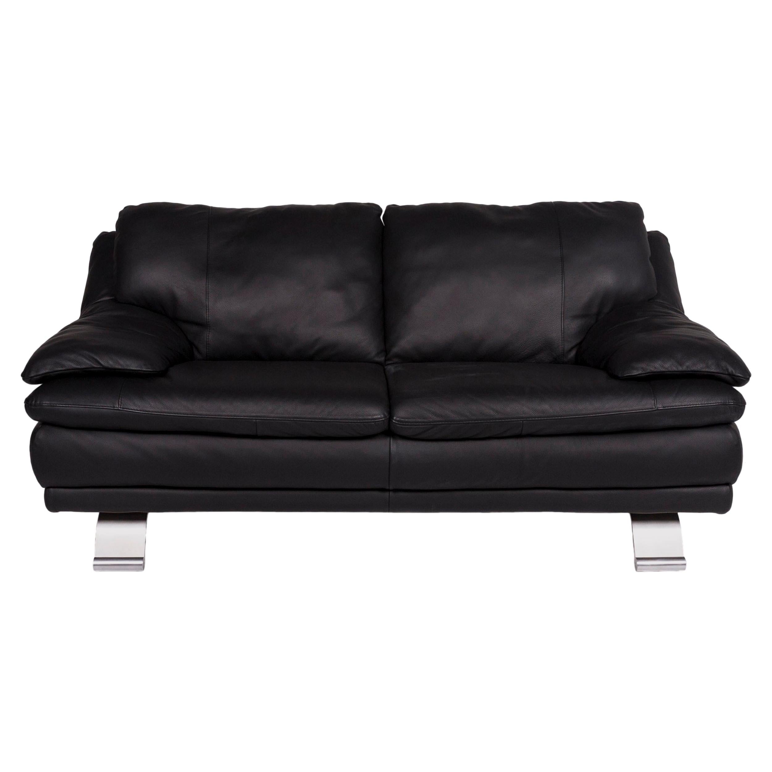 Italsofa Leather Sofa Black Two-Seat Couch at 1stDibs