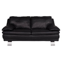 Italsofa Leather Sofa Black Two-Seat Couch