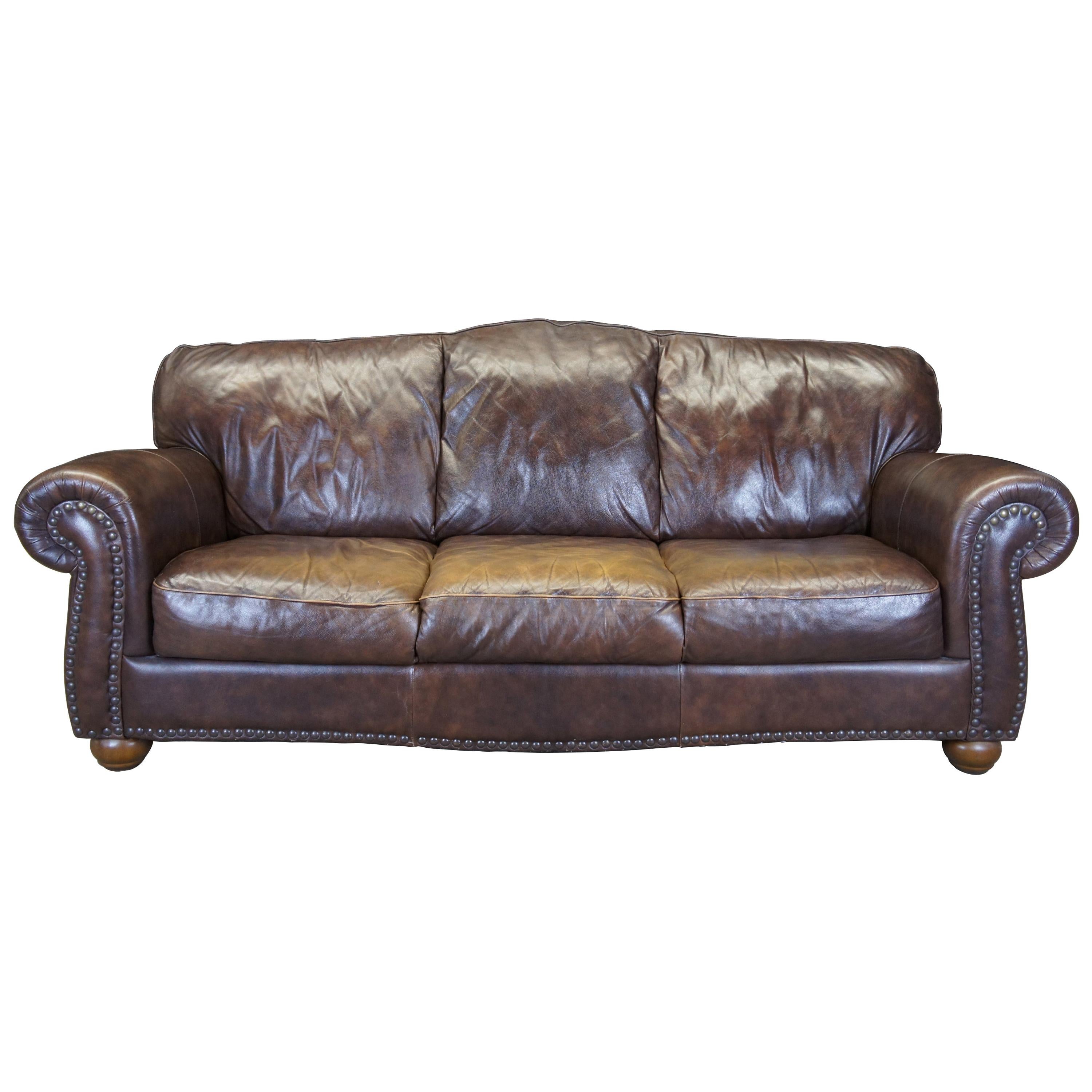 Italsofa Traditional Brown Leather Camelback 3-Seat Sofa Nailhead Trim at  1stDibs