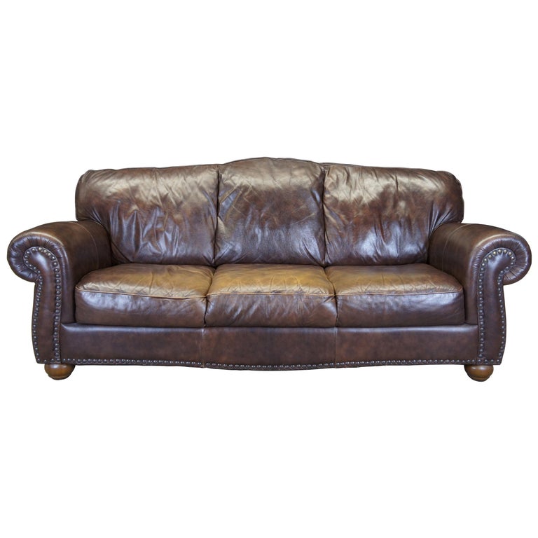Italsofa Traditional Brown Leather, Leather Sectional With Nailhead Trim