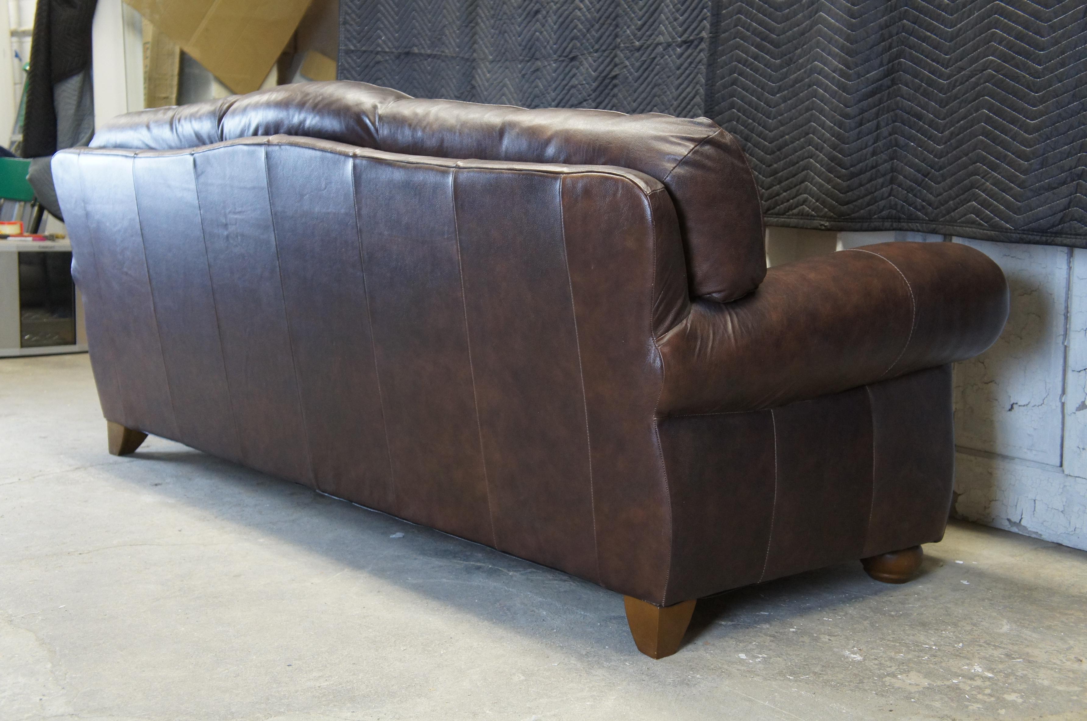 Italsofa Traditional Brown Leather Camelback 3-Seat Sofa Nailhead Trim 2