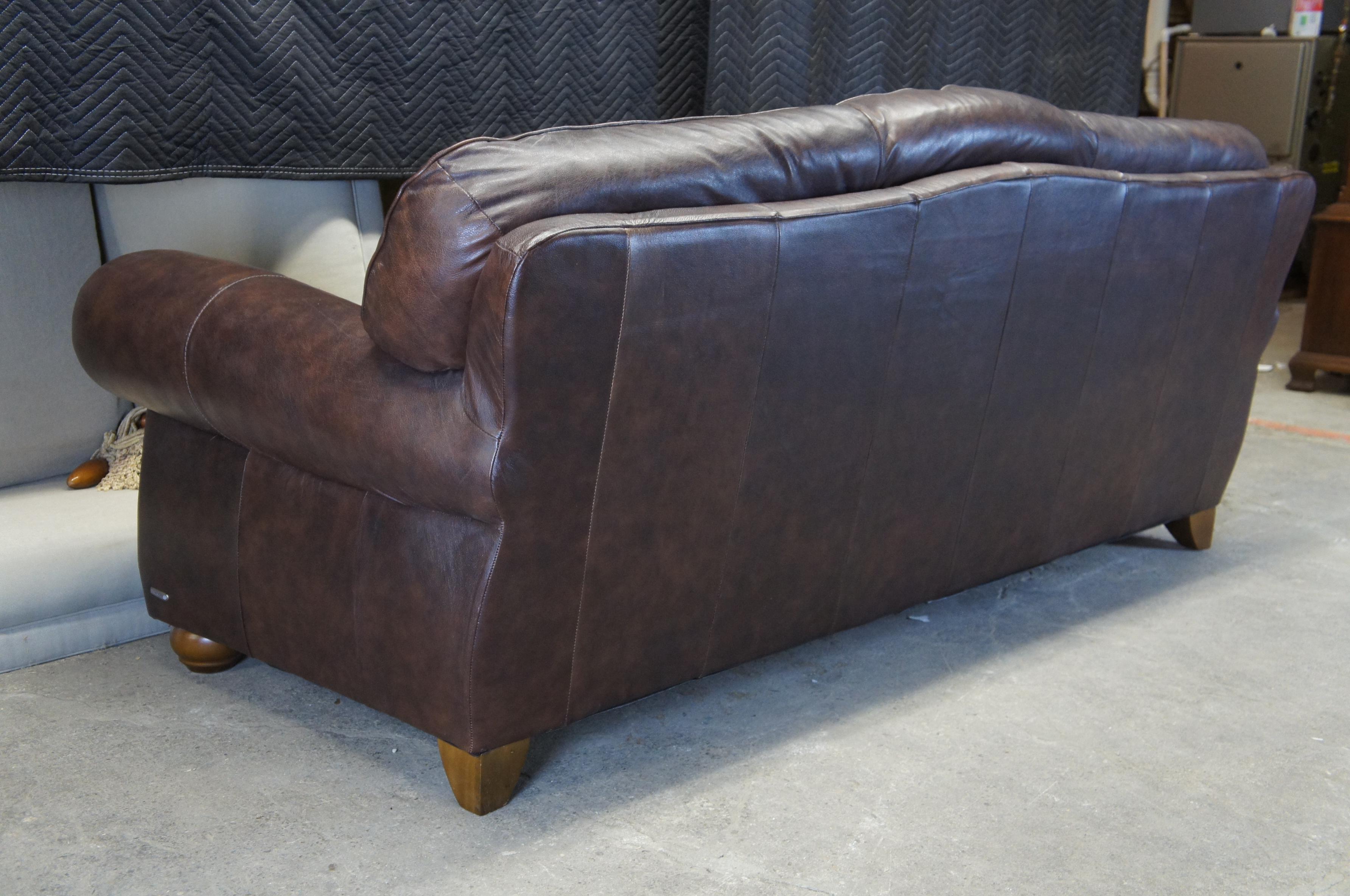 Italsofa Traditional Brown Leather Camelback 3-Seat Sofa Nailhead Trim 3