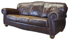 Italsofa Traditional Brown Leather Camelback 3-Seat Sofa Nailhead Trim