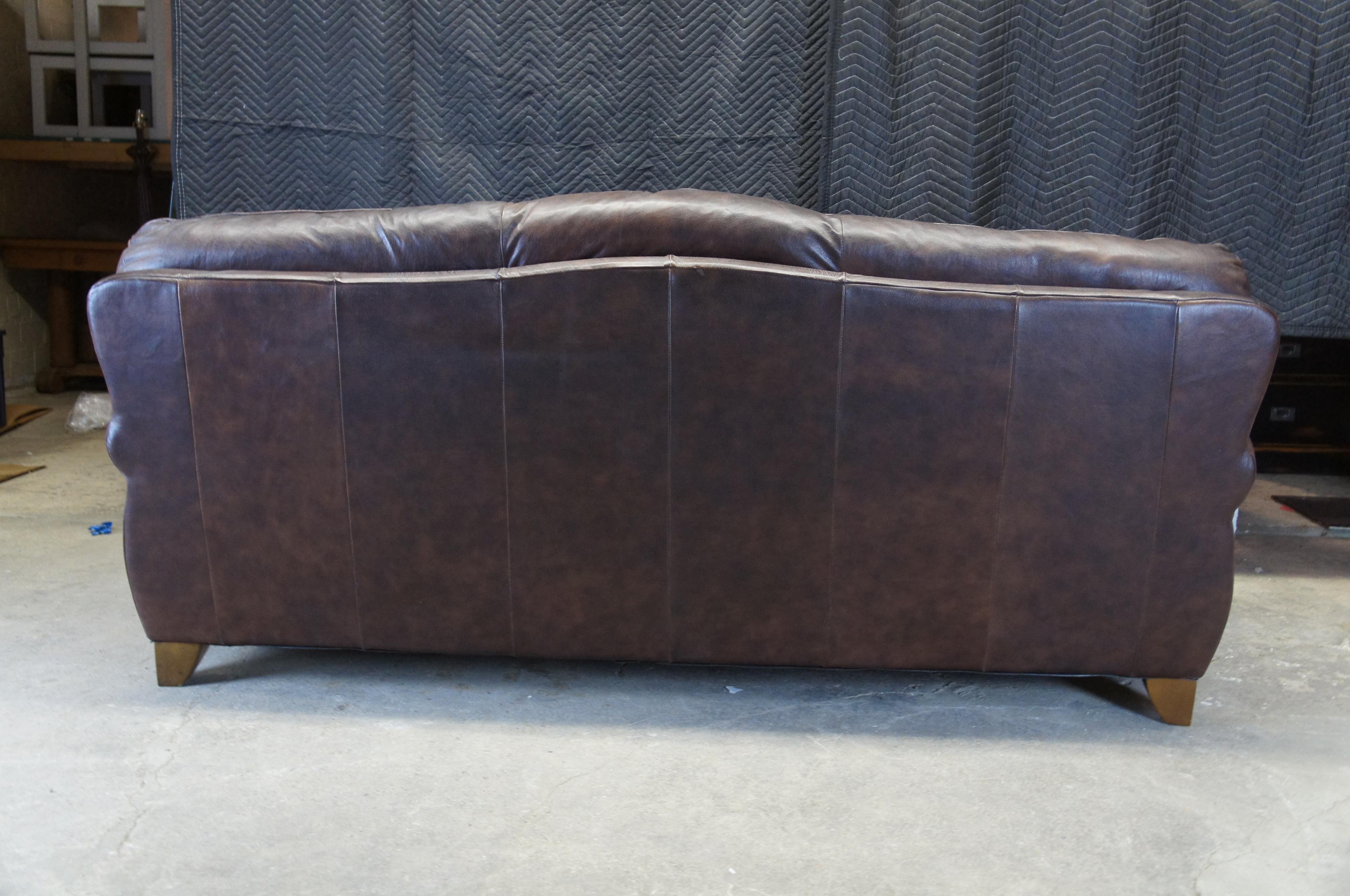 Italsofa Traditional Brown Leather Camelback 3-Seat Sofa Nailhead Trim 1