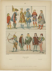Italy 10th–16th Century, Set of Eight Antique Hand-Colored Costume Prints, 1880, view 6