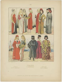 Italy 10th–16th Century, Set of Eight Antique Hand-Colored Costume Prints, 1880, view 7