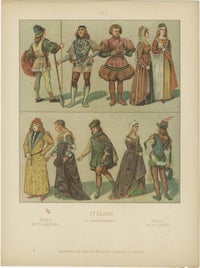 Italy 10th–16th Century, Set of Eight Antique Hand-Colored Costume Prints, 1880, view 8
