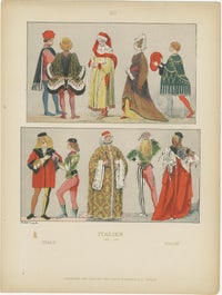 Italy 10th–16th Century, Set of Eight Antique Hand-Colored Costume Prints, 1880, view 9