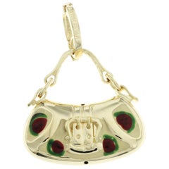 Italy 14 Karat Yellow Gold Enamel Purse Bag Pendant Charm
