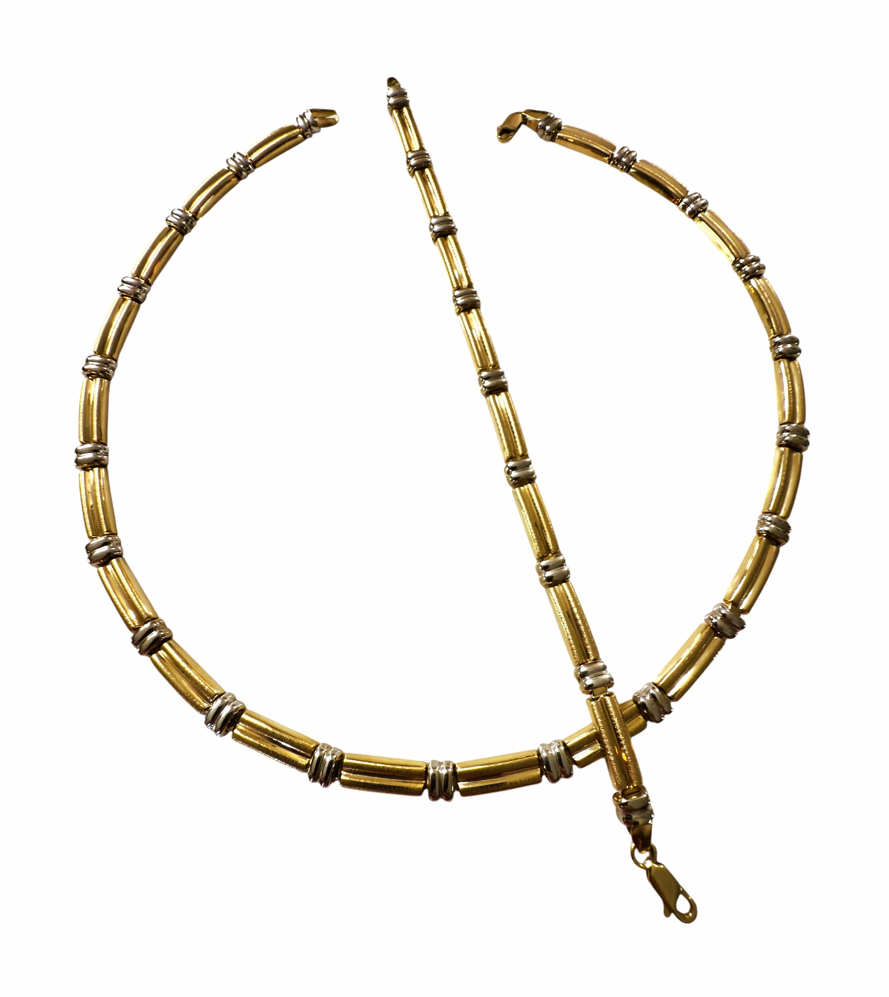 Bracciale a maglie in oro giallo e bianco 14k lungo 7