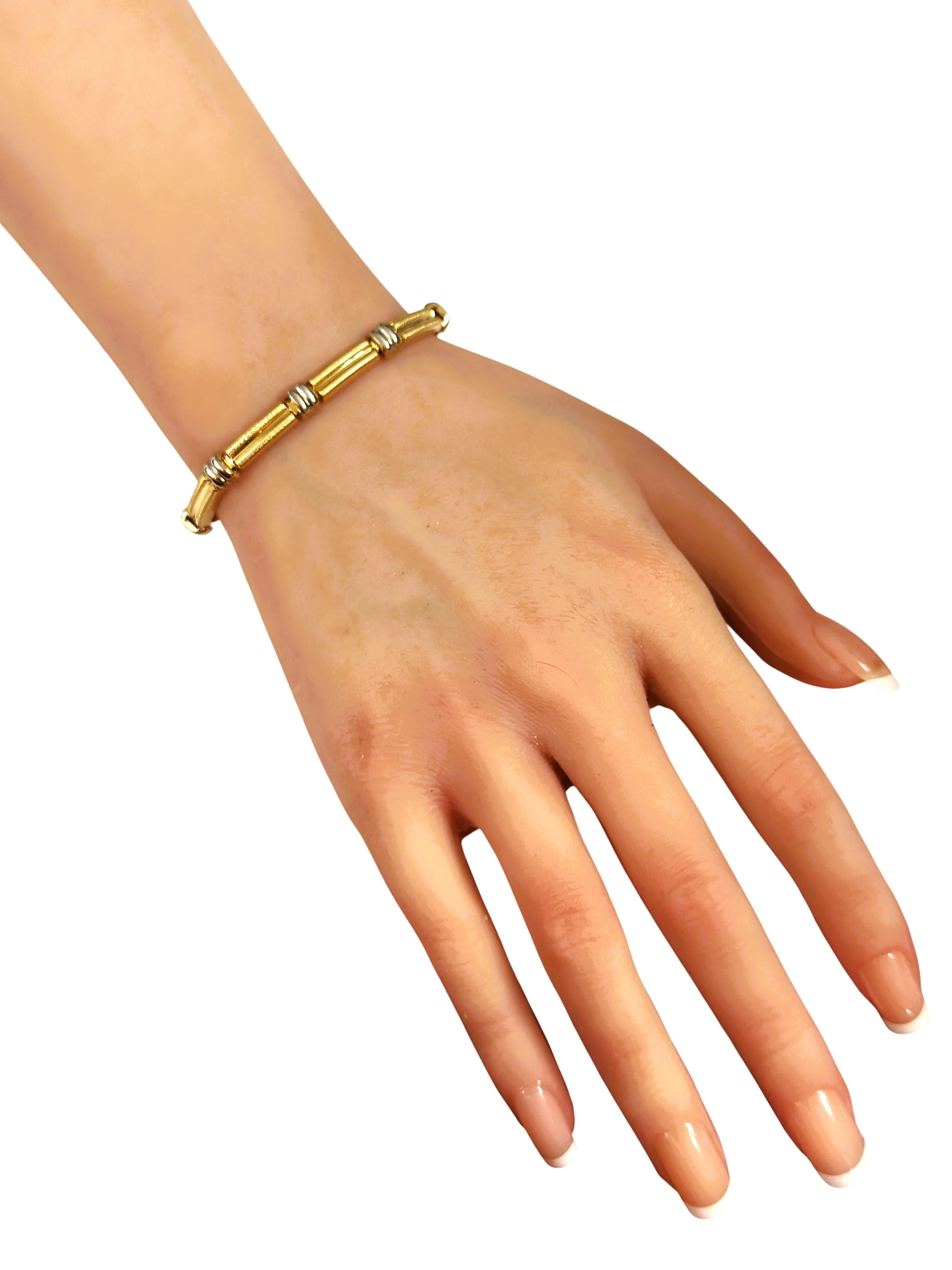 Art Déco Bracciale a maglie in oro giallo e bianco 14k lungo 7