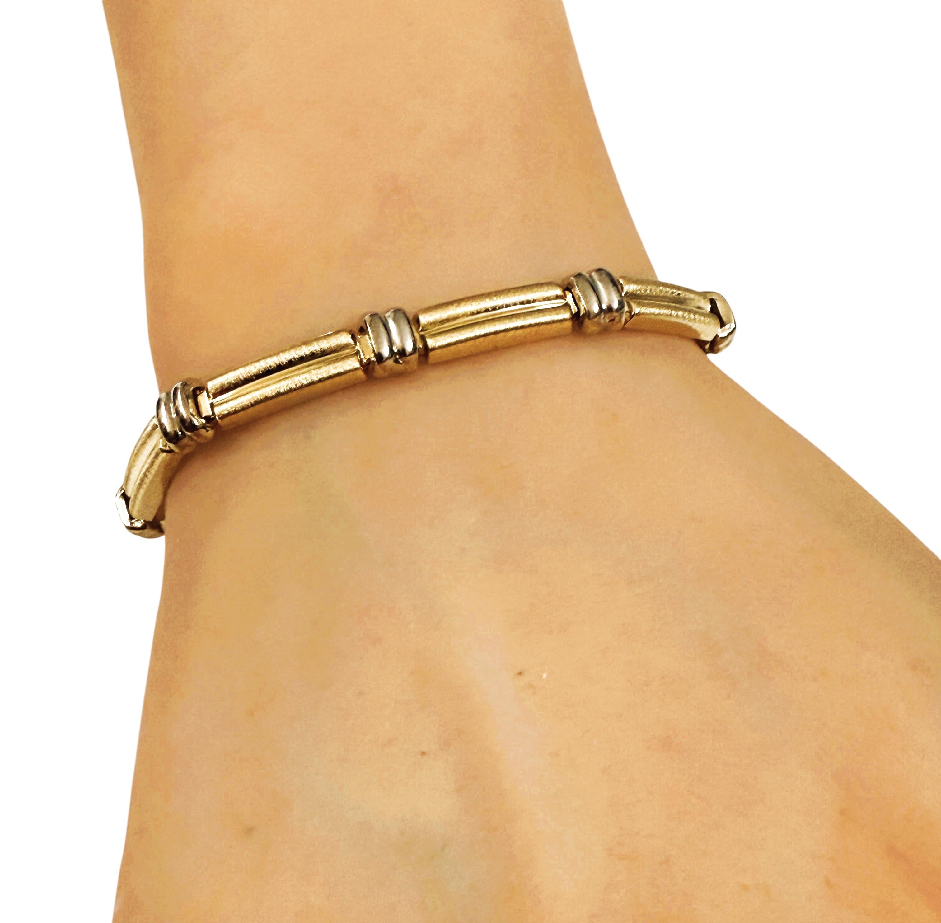 Bracciale a maglie in oro giallo e bianco 14k lungo 7