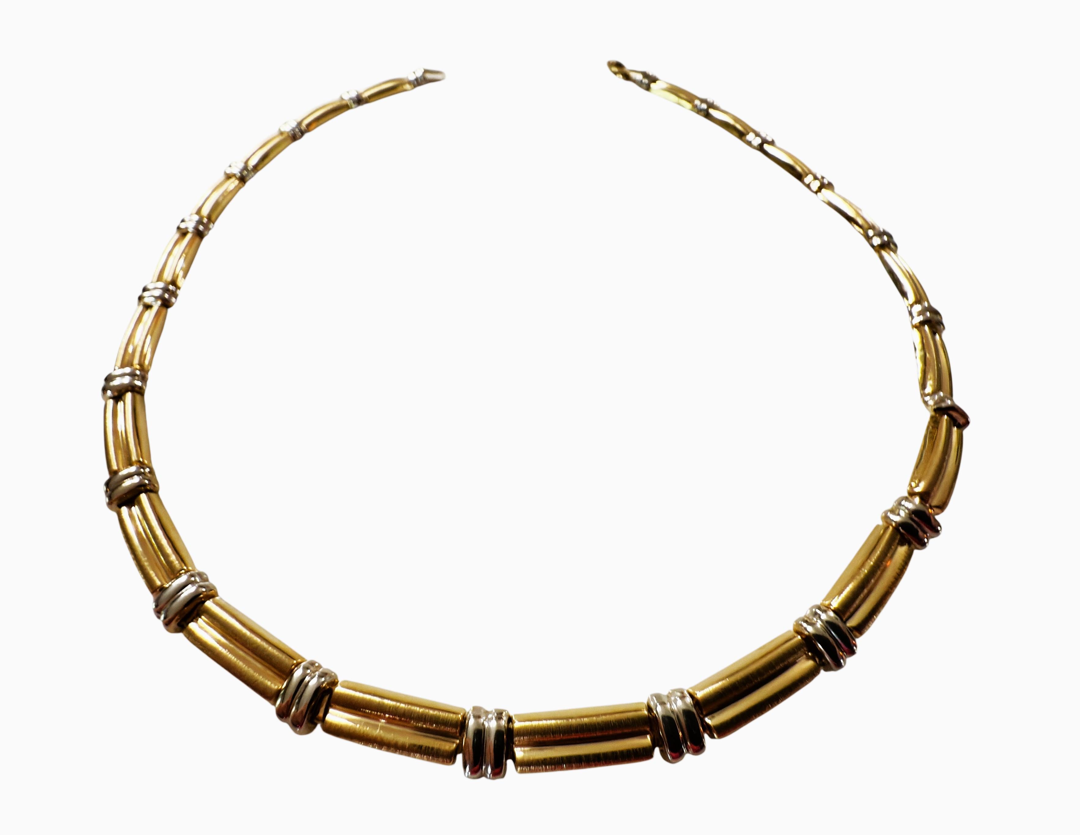 Italien 14k Gelb & Weißgold Link Halskette 16,5