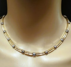 Italie 14k Yellow & White Gold Link Necklace 16.5" Long 6 mm Wide 14.36 Grams