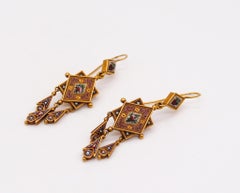 Boucles d'oreilles en or 18 carats avec micro-mosaïque de style néo-égyptien Roma Papal States, Italie, 1850