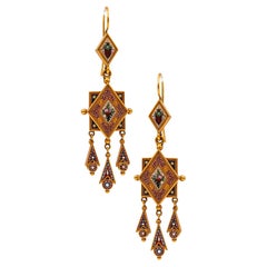Italy 1850 Roma Papal States Egyptian Revival Micro Mosaic Earrings in 18kt Gold