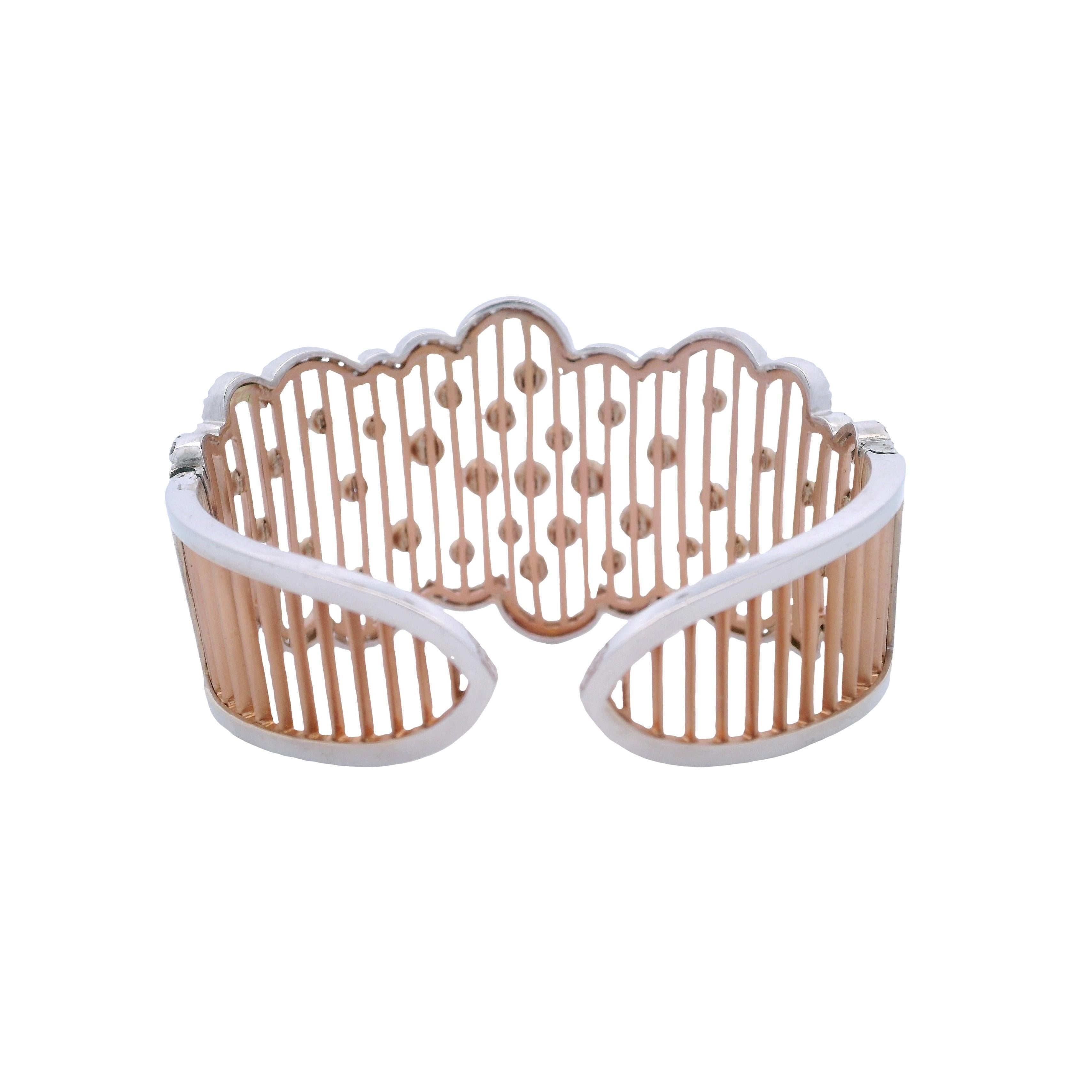 ITALIEN 18kt Rose & Weißgold Wavy Manschette Armband mit 7,90 Karat in Diamanten im Angebot 3
