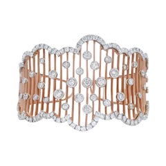 ITALIE Bracelet manchette ondulée en or rose et blanc 18kt avec 7.90 cts en diamants