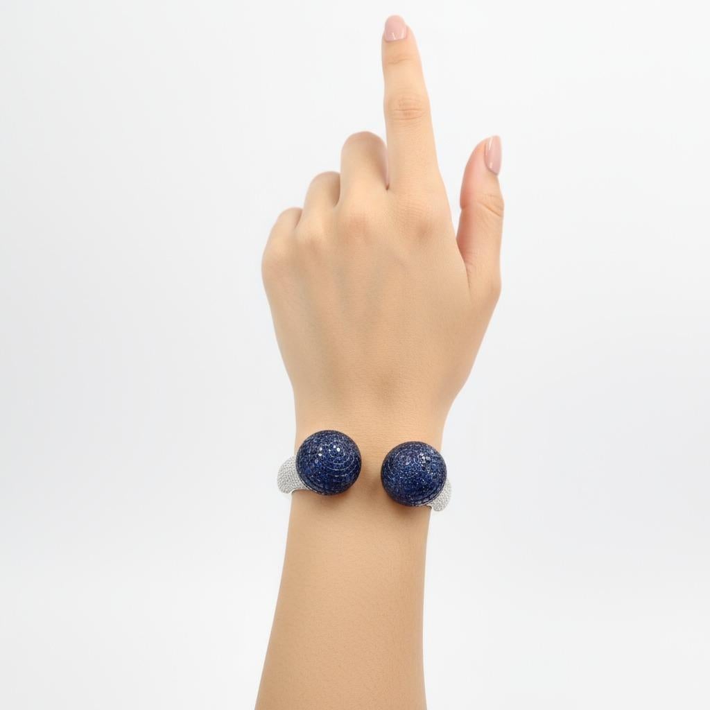 Bracciale Boules in oro bianco 18 carati con zaffiri e diamanti 44,75 CTW in vendita 5