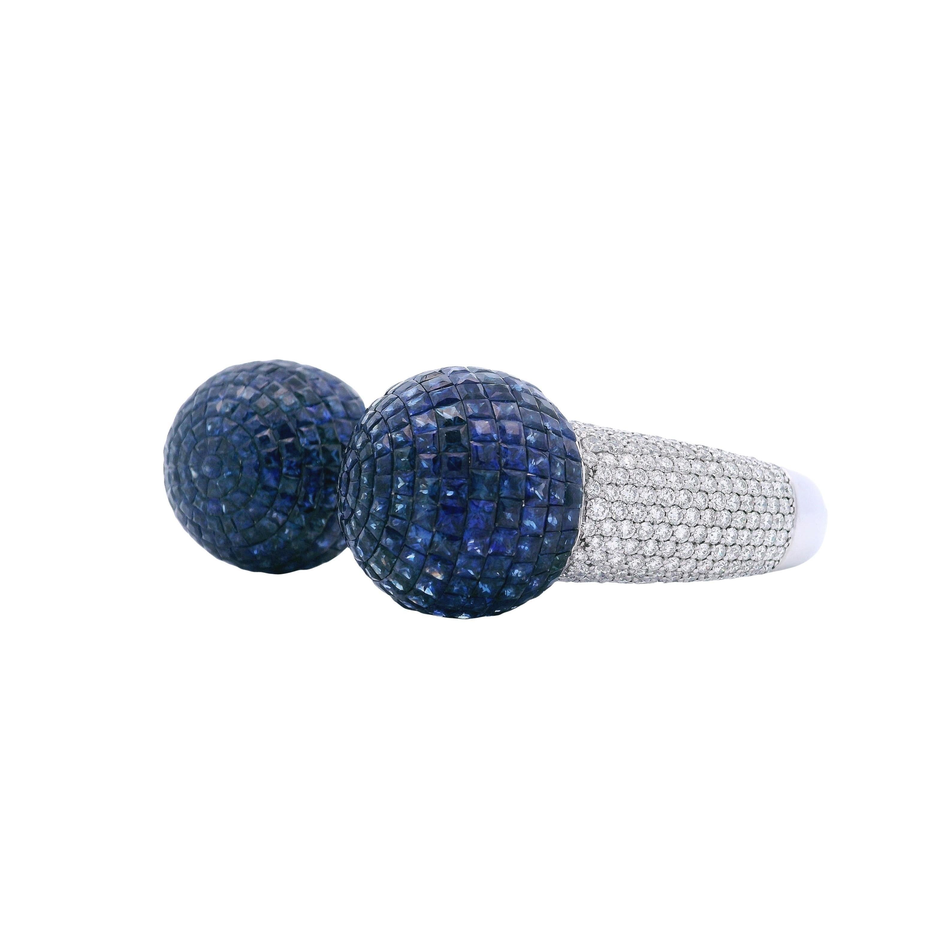 Bracciale Boules in oro bianco 18 carati con zaffiri e diamanti 44,75 CTW in vendita 6