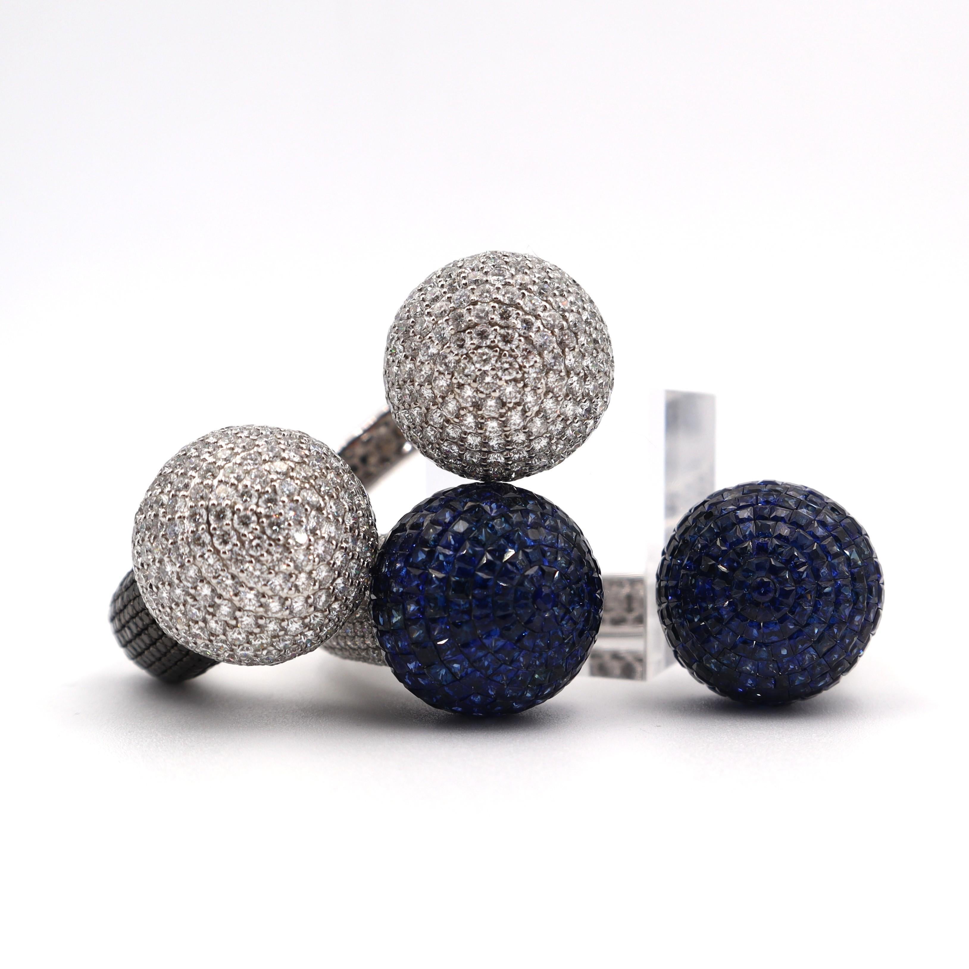 Bracciale Boules in oro bianco 18 carati con zaffiri e diamanti 44,75 CTW in vendita 11