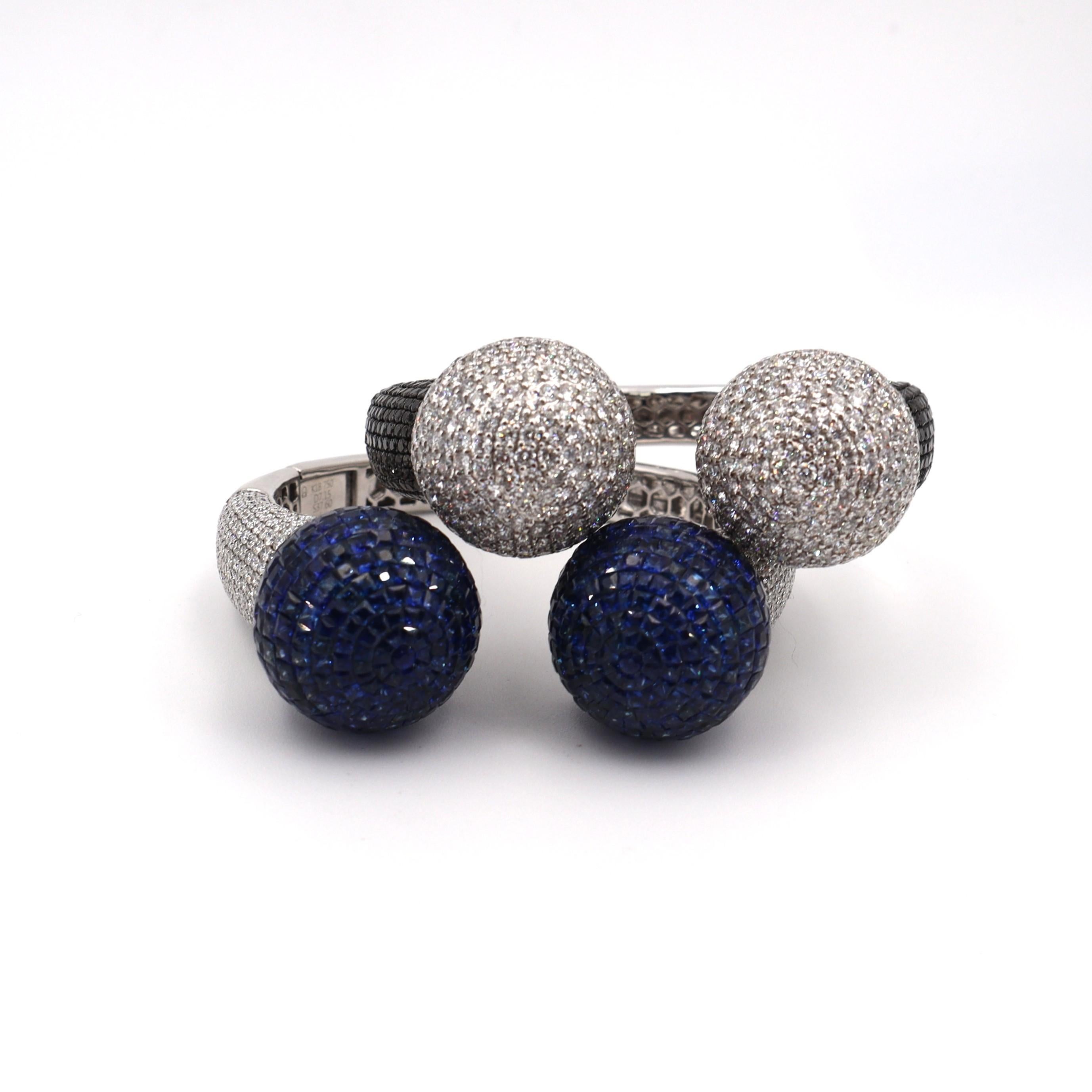 Bracciale Boules in oro bianco 18 carati con zaffiri e diamanti 44,75 CTW in vendita 12