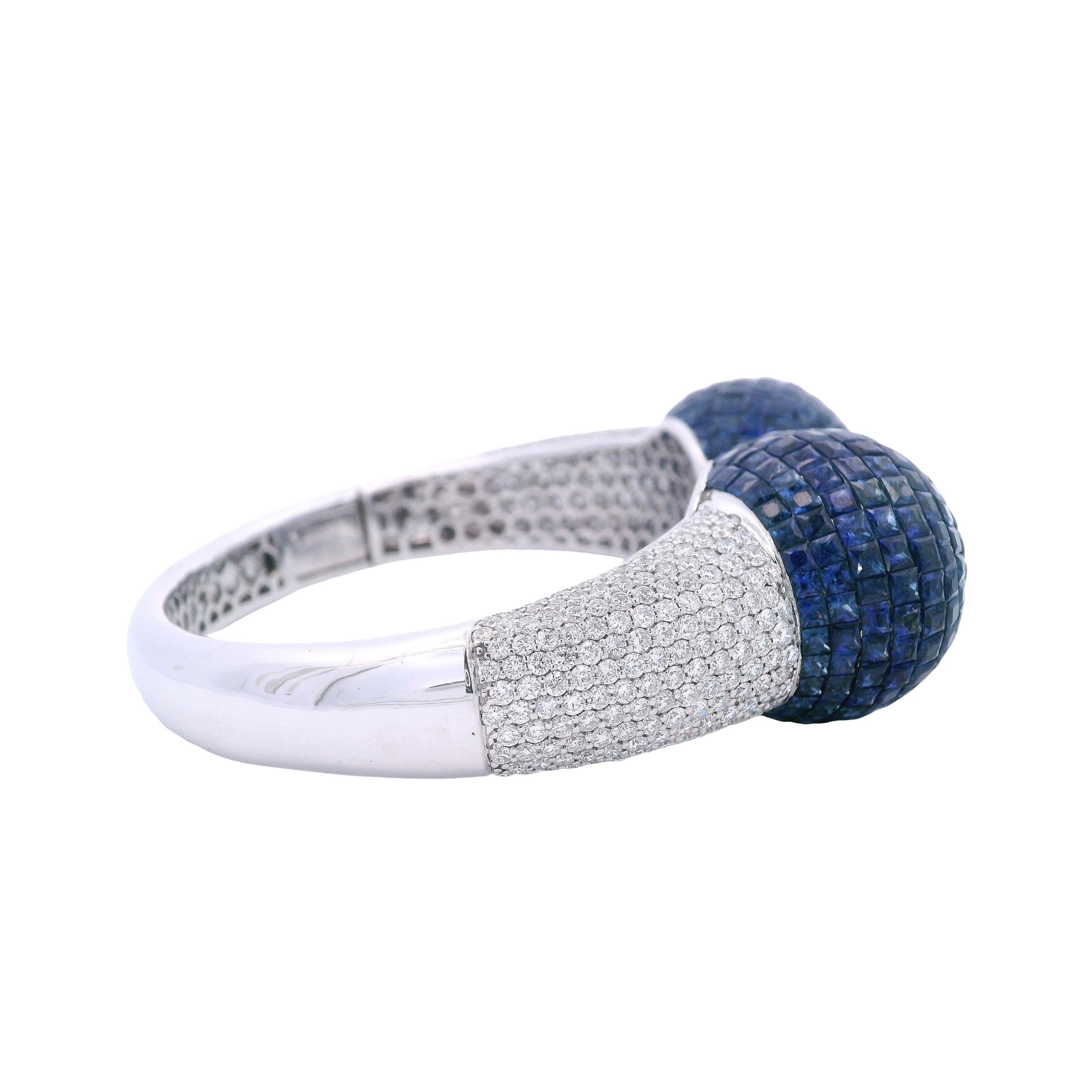 Bracciale Boules in oro bianco 18 carati con zaffiri e diamanti 44,75 CTW in vendita 1
