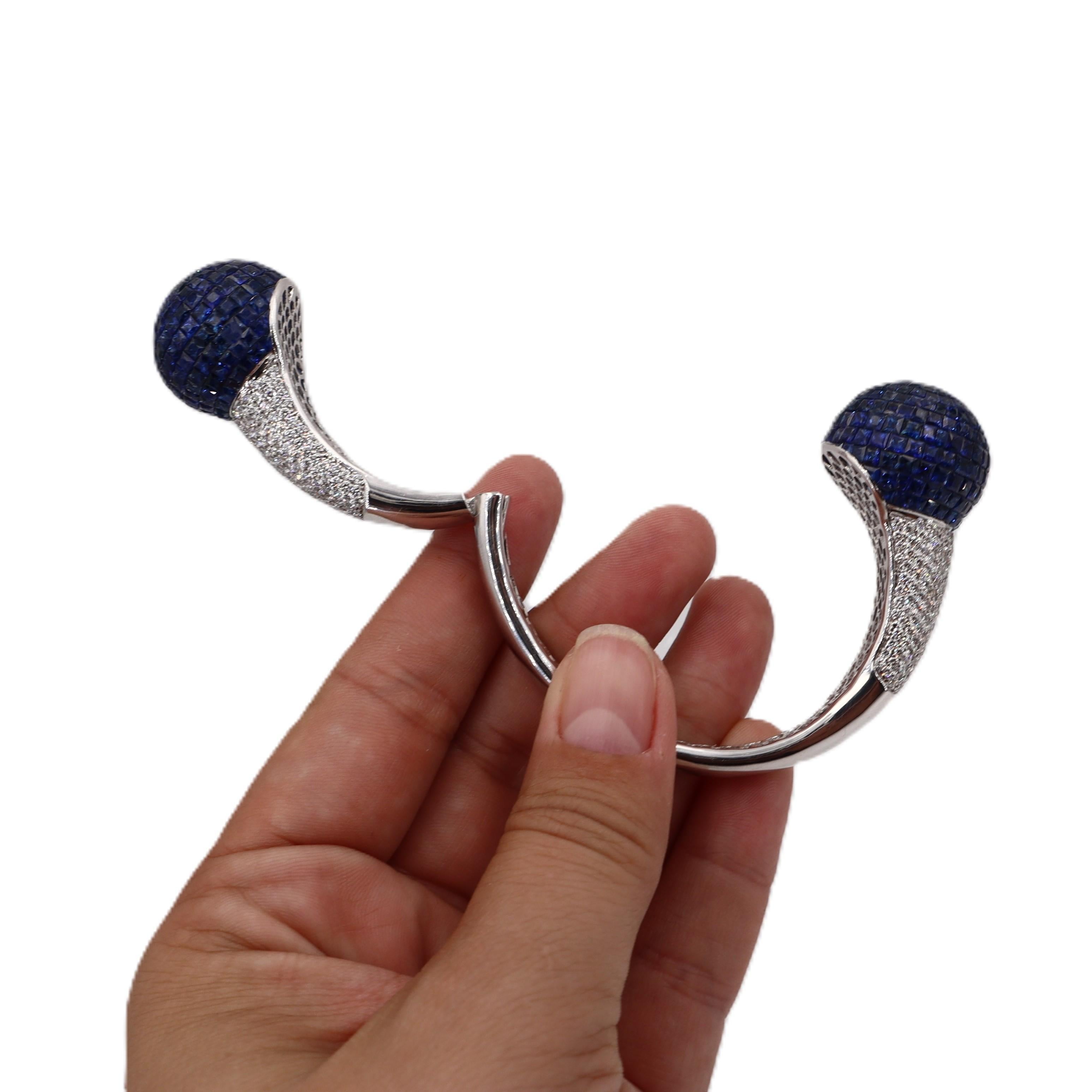 Bracciale Boules in oro bianco 18 carati con zaffiri e diamanti 44,75 CTW in vendita 2