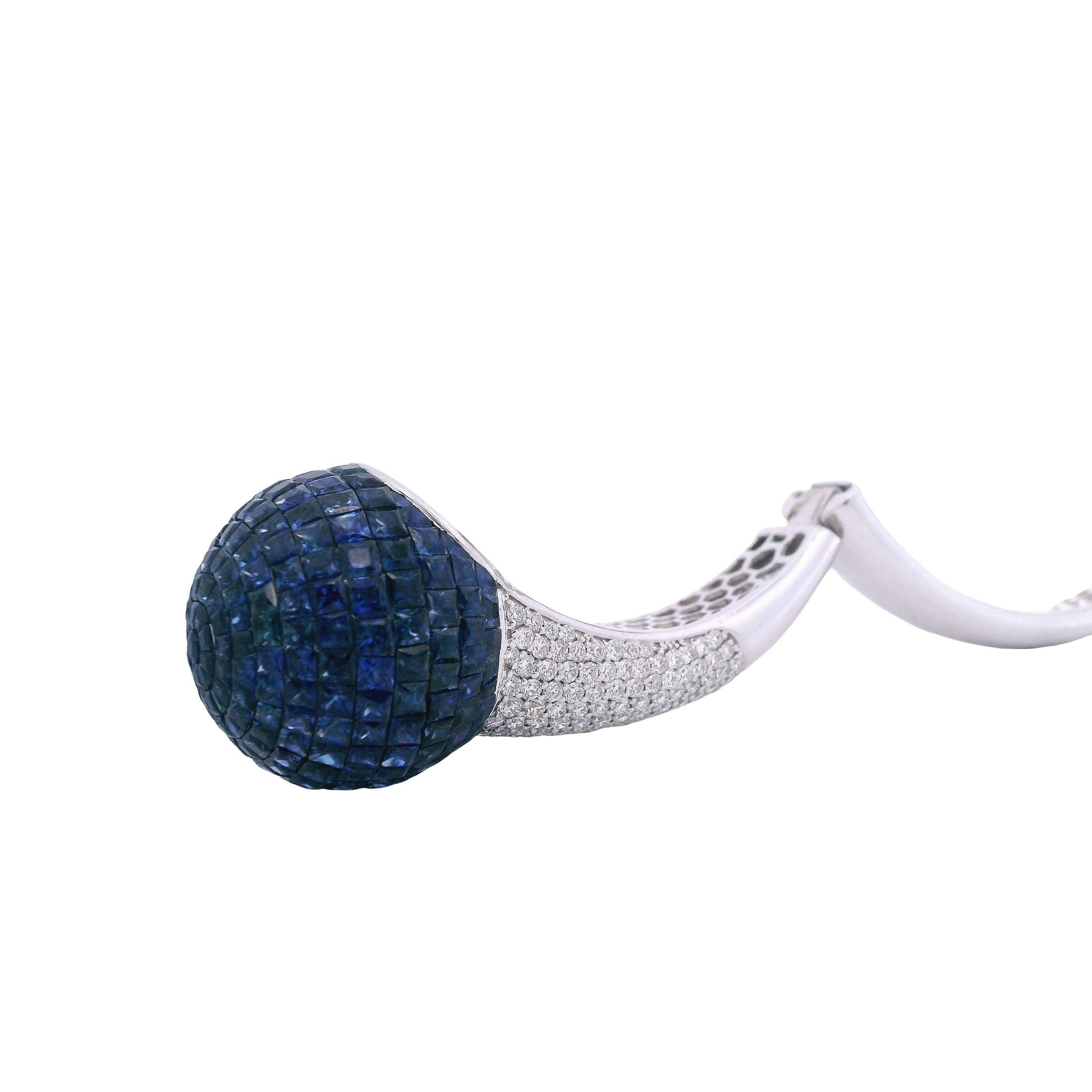 Bracciale Boules in oro bianco 18 carati con zaffiri e diamanti 44,75 CTW in vendita 3