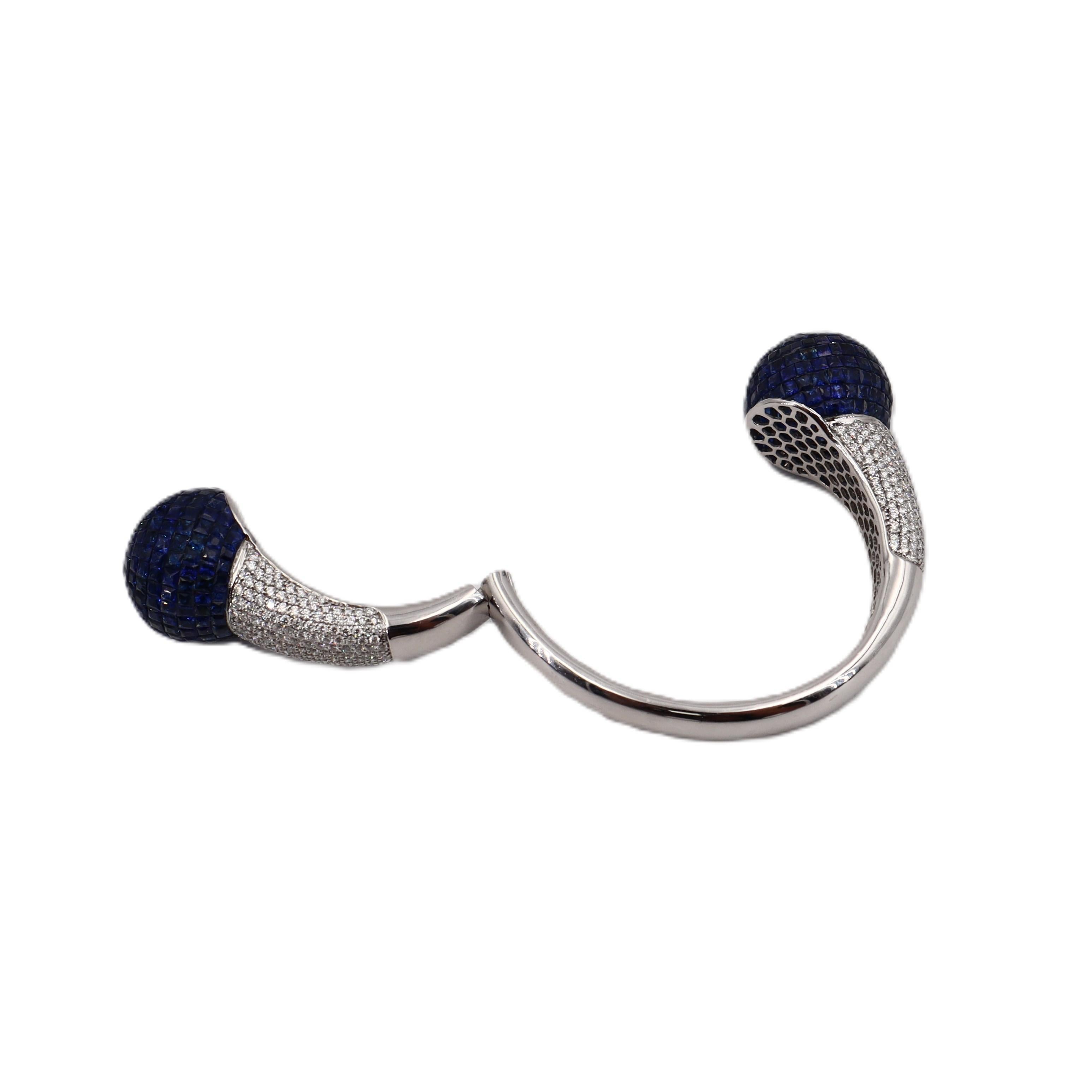 Bracciale Boules in oro bianco 18 carati con zaffiri e diamanti 44,75 CTW in vendita 4