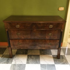 Italy 18th Century Empire Walnut Chest of Drawers with Bronze Handles