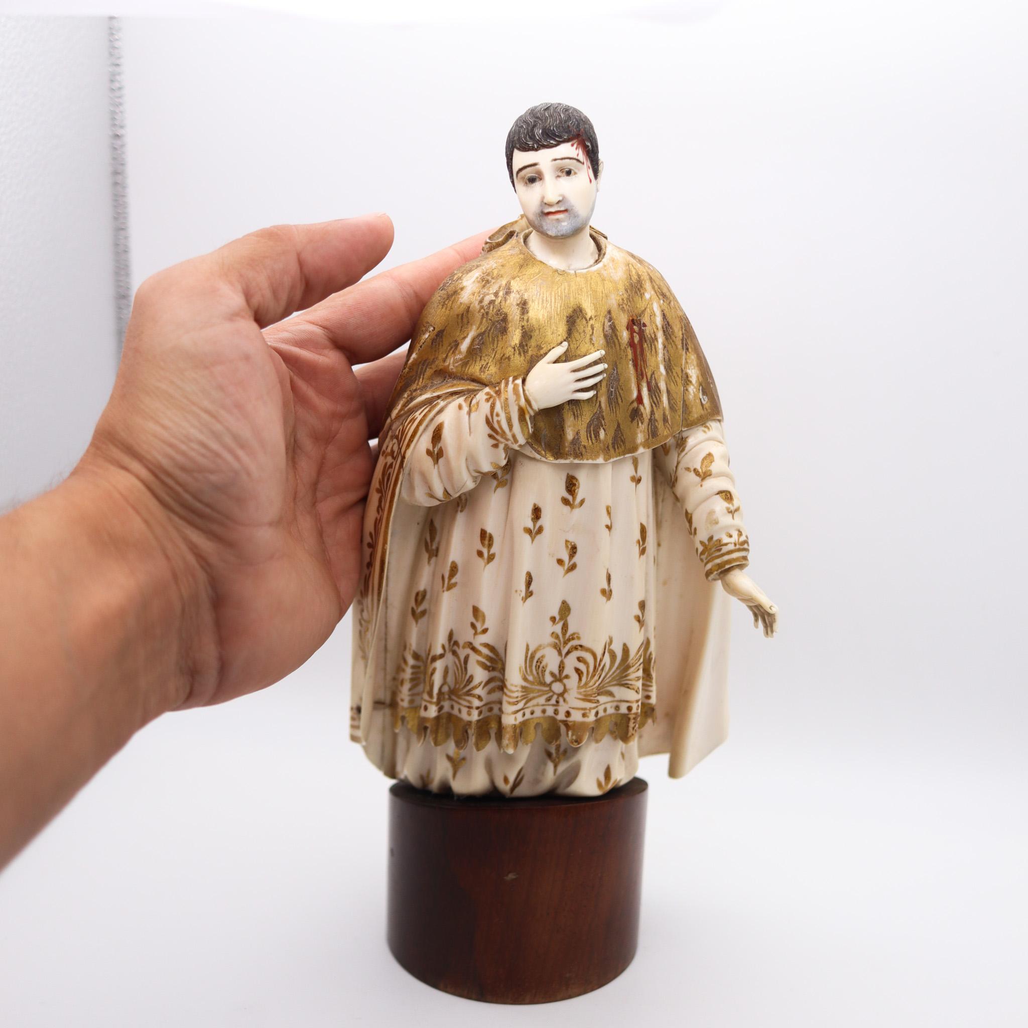 Ivory Italy 18th Century Lombard Carved & Polychromate Sculpture of St Peter of Verona For Sale