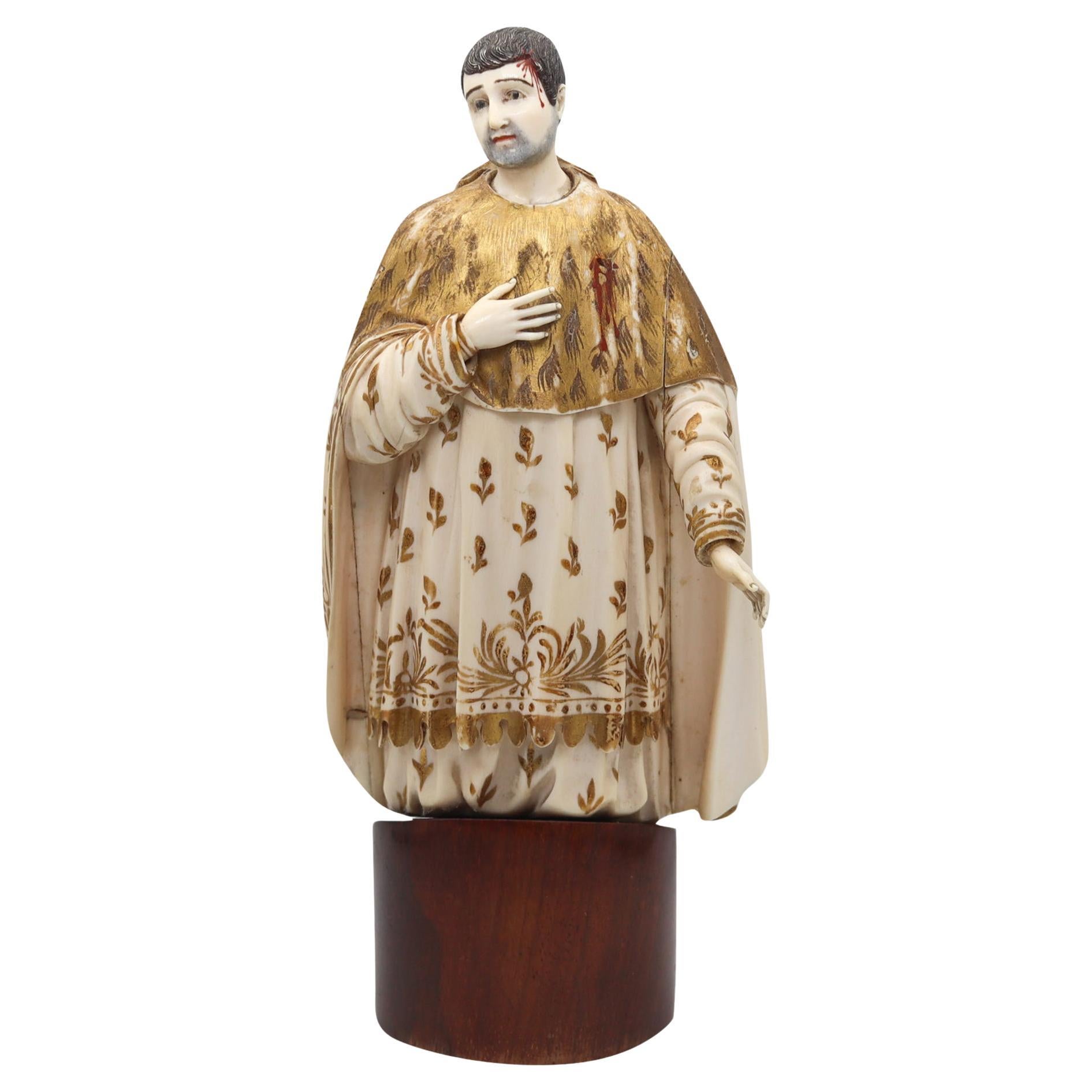 Italy 18th Century Lombard Carved & Polychromate Sculpture of St Peter of Verona For Sale