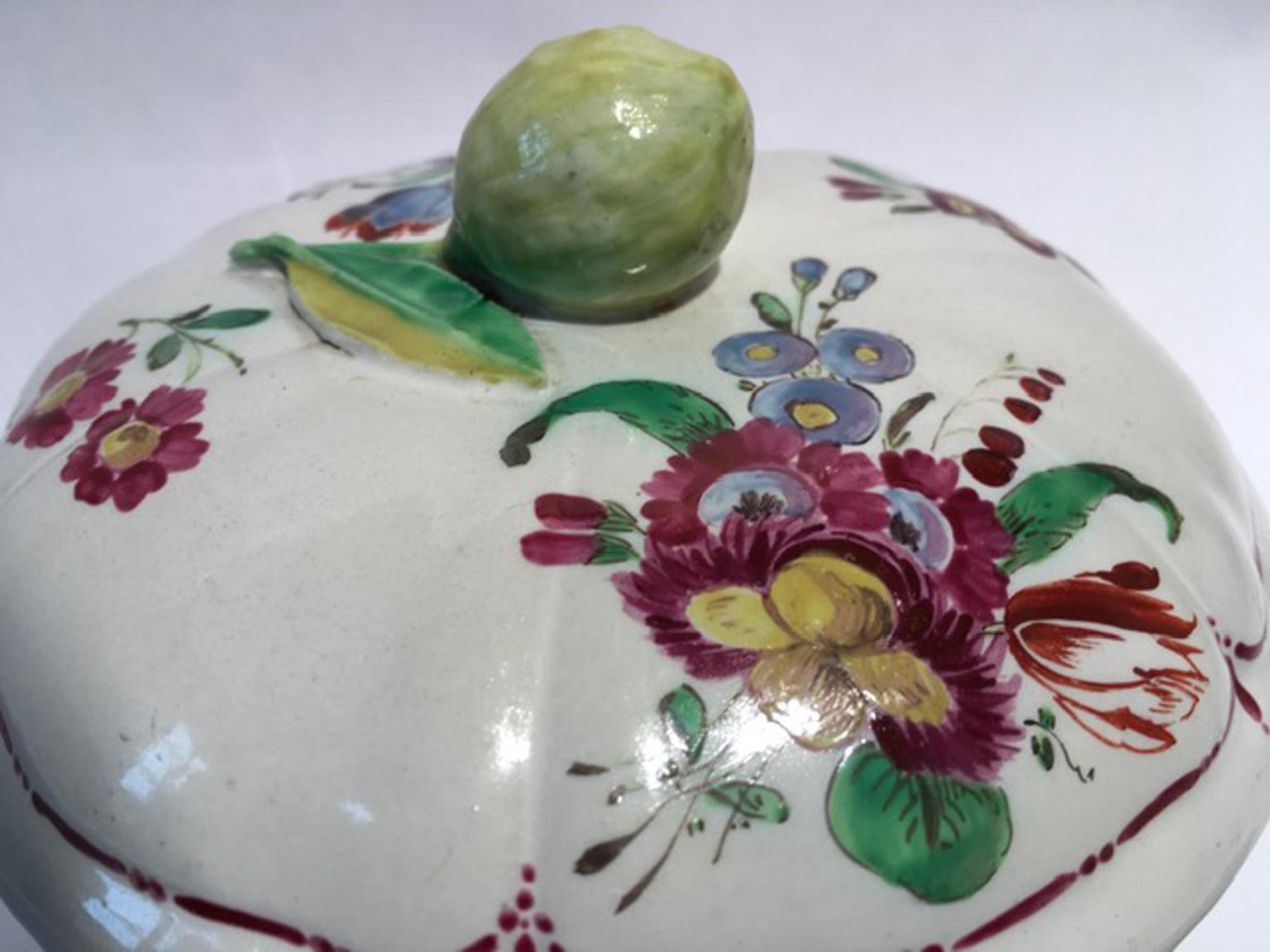 Italy 18th Century Richard Ginori Porcelain Sugar Bowl with Floral Drawings 9