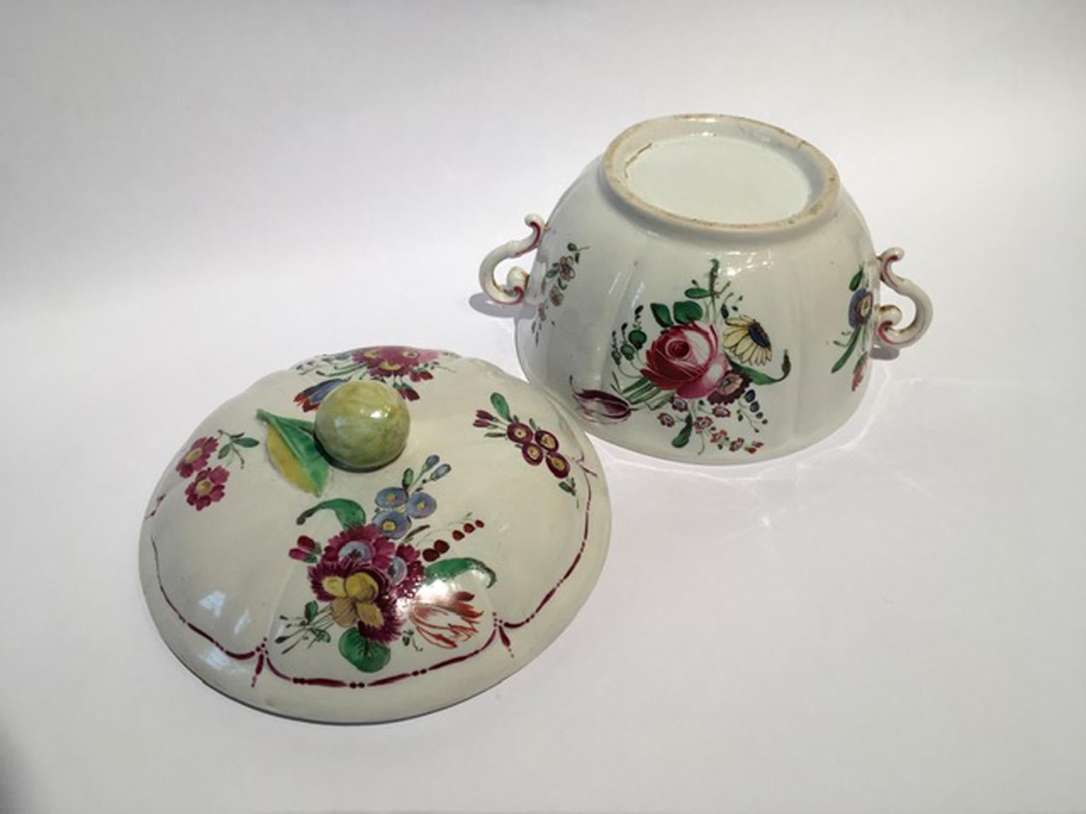 Italian Italy 18th Century Richard Ginori Porcelain Sugar Bowl with Floral Drawings
