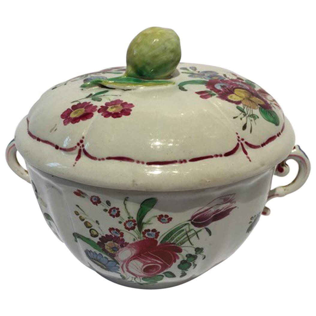 Italy 18th Century Richard Ginori Porcelain Sugar Bowl with Floral Drawings