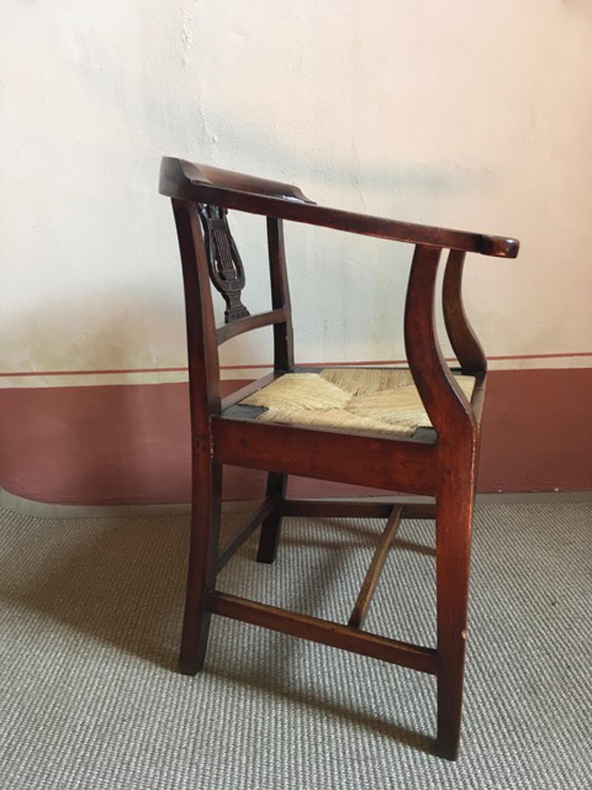 Regency Italy 18th Century Walnut Dining Armchair with Cane Sitting For Sale