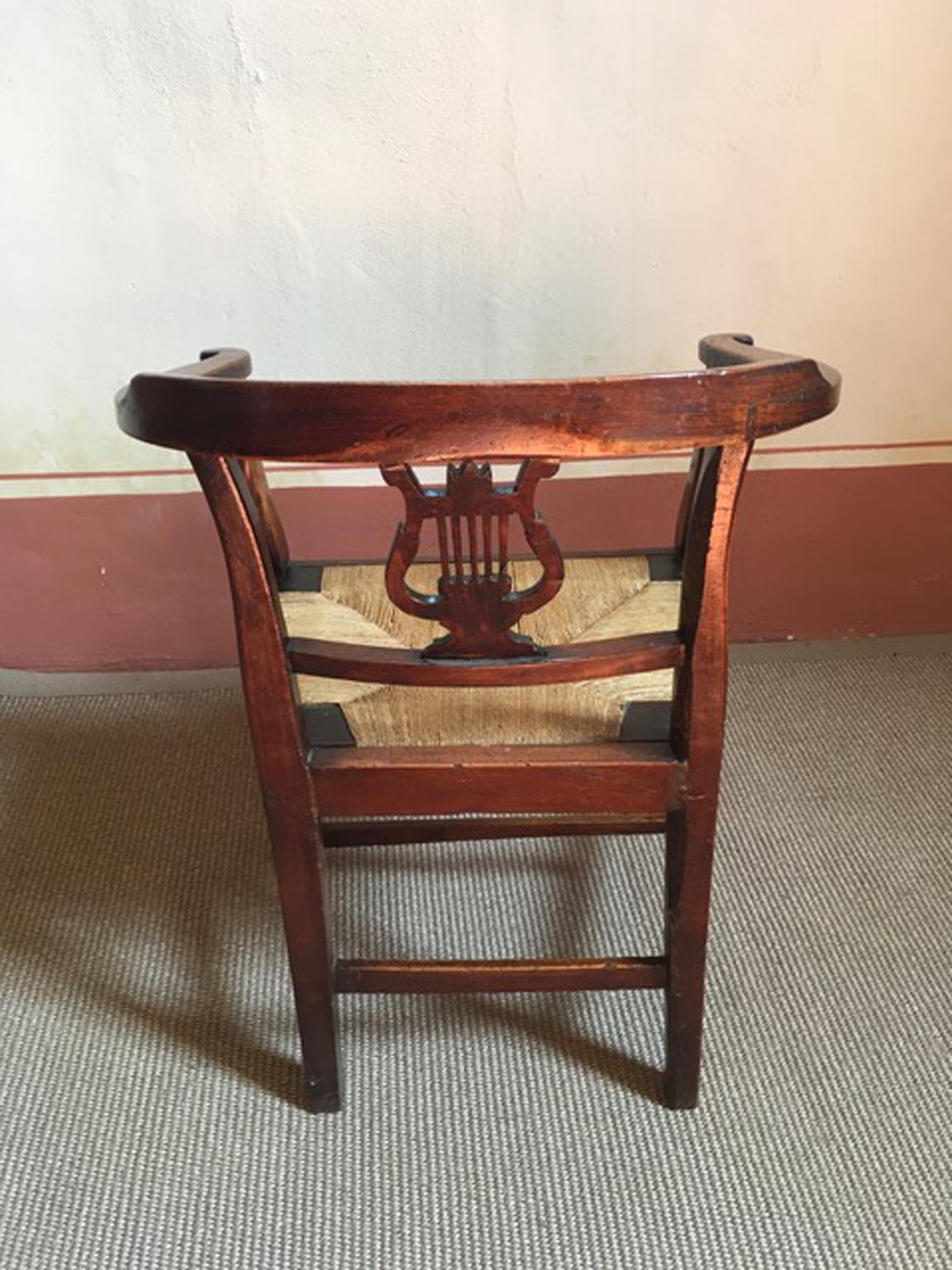 Hand-Carved Italy 18th Century Walnut Dining Armchair with Cane Sitting For Sale